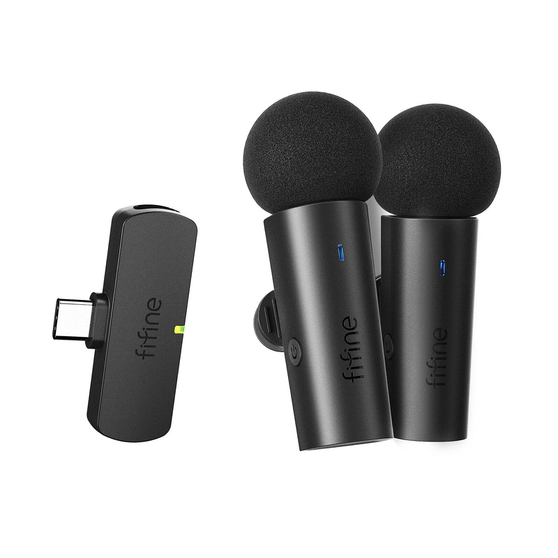 FIFINE Wireless Lavalier System with 2 Microphones, Lapel Mic Clear Sound for YouTube Video Interview Vlog, Dual Mini Mic with Type C Receiver for Android Phone/Tablet/Iphone15(USB C) Laptop-M8 M8 (Two Mics)
