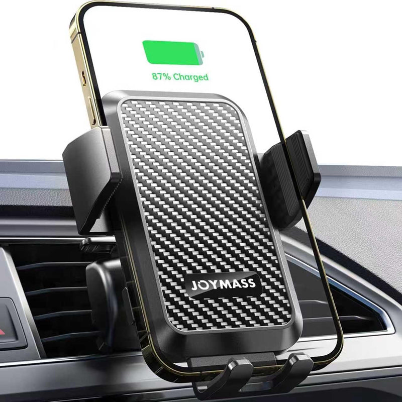 Wireless Car Charger, 15W Fast Charging Auto Clamping Car Charger Cell Phone Holder Mount Vent for iPhone 15 14 13 12 Mini Pro Max 11 XR XS X, Samsung Galaxy S23 Ultra S22 S21+ Note 20, etc BLACK