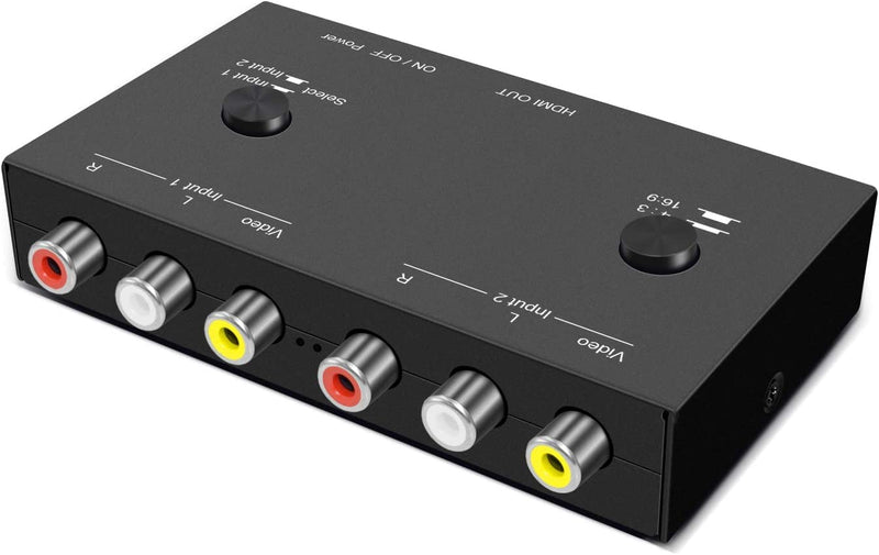 [AUSTRALIA] - 2 AV to HDMI, 1080P/720P 2 Way RCA Composite CVBS AV Switch to HDMI Video Audio Converter Adapter Support 4:3/16:9 Switching, for Sega Xbox PS2 PS3 N64 NGC SNES WII VHS VCR Camera DVD 