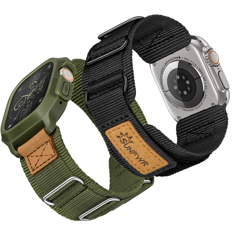 Bundle of the Rugged Nylon Velcro Apple Watch Band (Black/Army green)