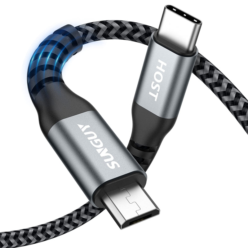 SUNGUY Short Micro USB to USB C Cable 1.5FT, OTG USB Type C to Micro USB Cable Nylon Braided Compatible with MacBook P ro/Air, Samsung Galaxy, Pixel, LG and Micro USB Devices