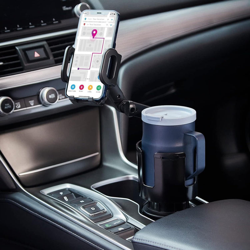 Cup Holder Phone Mount, 2 in 1 Cup Holder Expander for Car Long Arm with 360°Rotation Cup Holder Cell Phone Holder for Car Compatible with All Smartphones