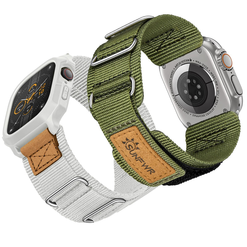 Bundle of the Rugged Nylon Velcro Apple Watch Band (Army Green/Apricot grey)