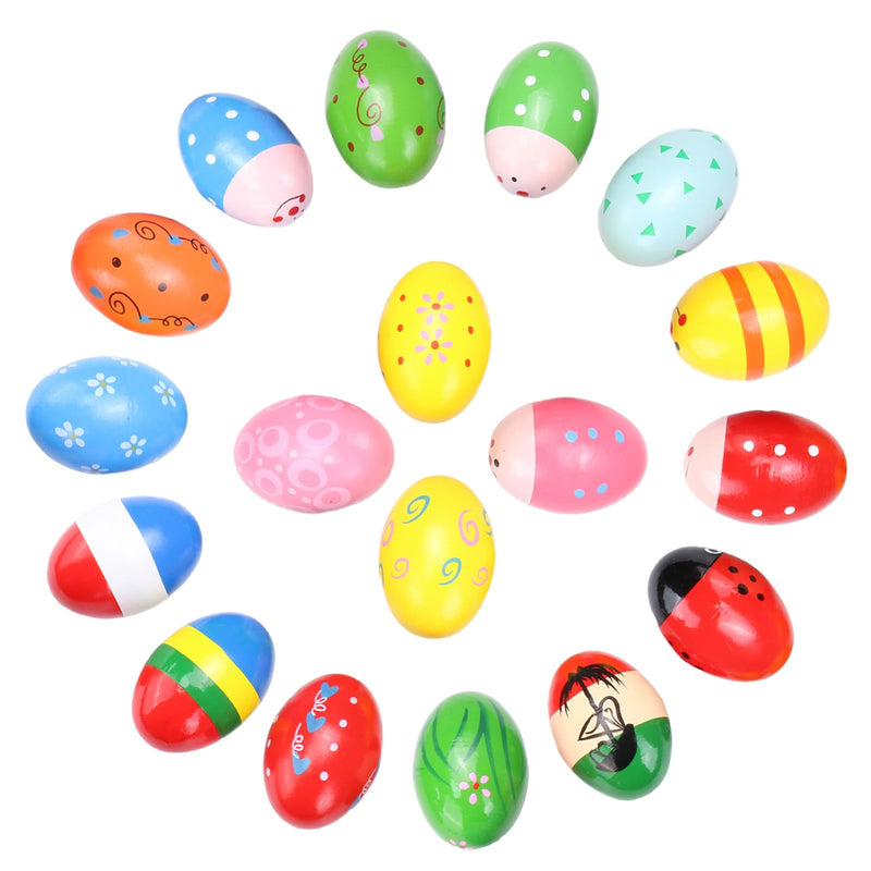 [AUSTRALIA] - Wooden Colorful egg shaker for children's Hand Percussion Shakers instruments pieces random patterns Easter Halloween props (Multicolour 18 PCS) Multicolour 18 Pcs 