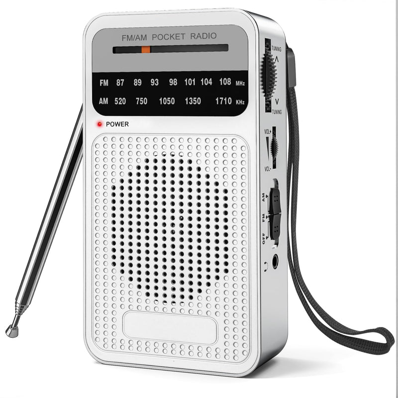 Portable Radio AM FM, Goodes Transistor Radio with Loud Speaker, Headphone Jack, 2AA Battery Operated Radio for Long Range Reception, Pocket Radio for Indoor, Outdoor and Emergency Use - Silver New-Silver