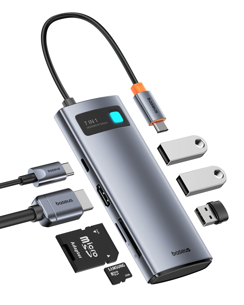 Baseus USB C Hub, 4K@60Hz HDMI USB C Docking Station, 7 in 1 USB Hub with 3 USB-A 5Gbps, PD 100W, TF/SD Card Reader, USB C Adapter Compatible for iPhone 15/Mac/Dell/Acer/HP/ASUS/Steam Deck/Rog Ally