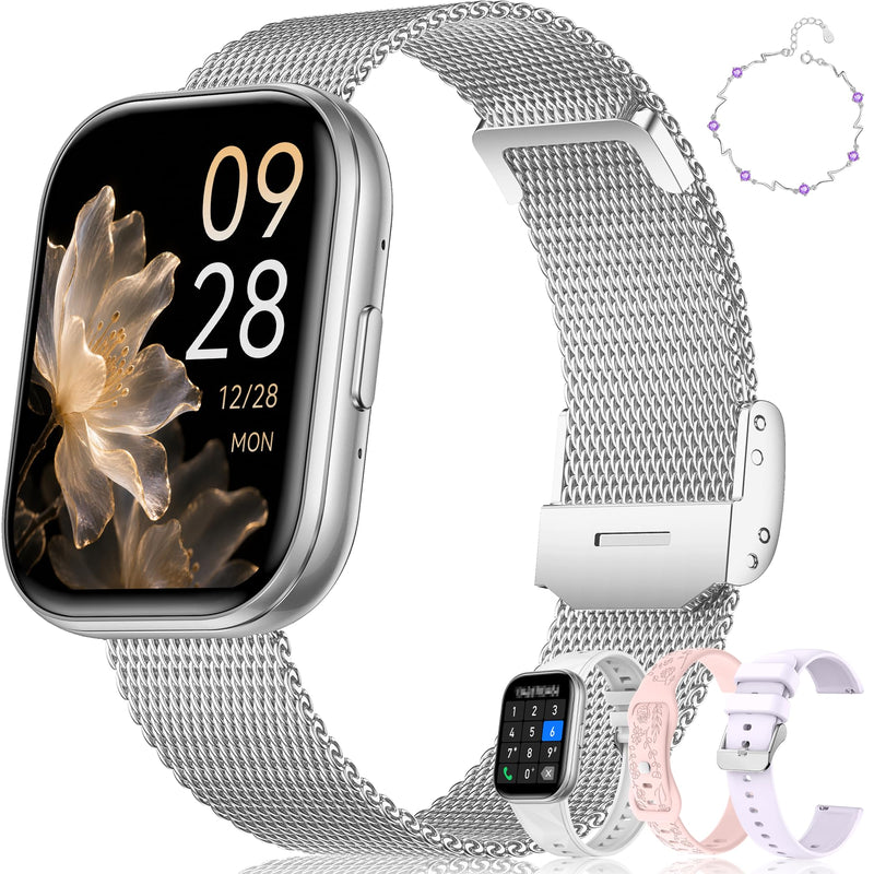 Smart Watch for Women(Call Answer/Dial), 1.75'' Touch Screen Smartwatch for Android iPhone Compatible, Waterproof Fitness Tracker with Heart Rate Sleep Monitor 100+ Sports Modes AI Voice, Silver silver02