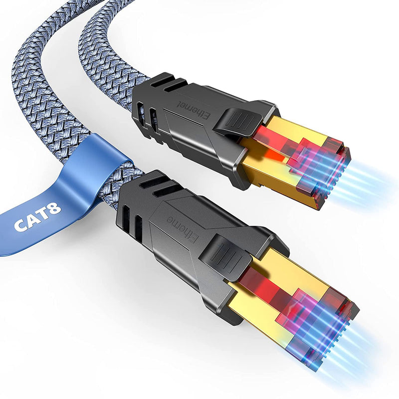 Snowkids Cat 8 Ethernet Cable 15 FT and 100 FT, Flat High Speed Ethernet Cable, 40Gbps, 2000Mhz Braided High Duty Long Ethernet Cable, Gold Plated RJ45 Connector for Modem/Router/ps-3/4/5/Gaming/PC