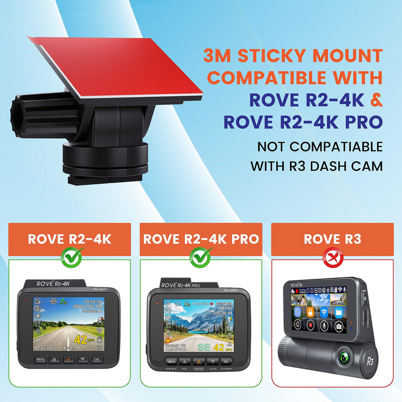 ROVE 3M Sticky Mount for R2-4K Dash Cam | 1x 3M Adhesive Mount | 1x Spare 3M Sticky | 1x Electrostatic Film