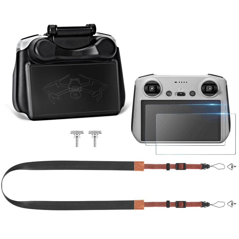 Mini 3 Pro 2 in 1 Sun Hood RC Protector Sunshade + Tempered Glass Screen Protector Film (2pcs) + Neck Lanyard/Strap for DJI Mini 3 Pro/Mini 3/Mavic 3 Classic/Mavic 3 Pro RC Accessories