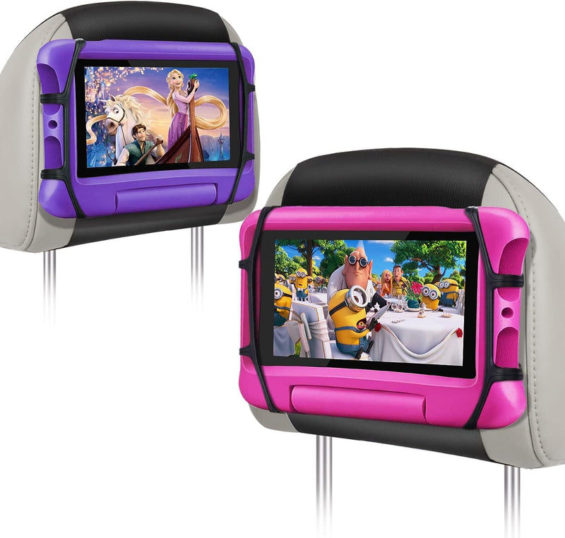 [AUSTRALIA] - BIGASUO 2 Pack Car Headrest Mount Holder for Kids Tablet Holder for Car Backseat Anti-Slip Strap Holding Net Adjustable Angle Seat Mount Fits All 7 to 12.9 Inch Tablets 