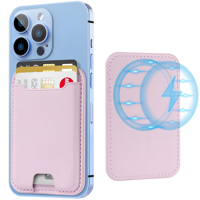 TopMade for Magsafe Wallet, Magnetic Wallet Card Holder for iPhone 15, iPhone 14/13/12 Series, Leather Magnetic Phone Wallet with Powerful Magnet, Credit Card RFID Blocking, Fit 4 Cards, Pink