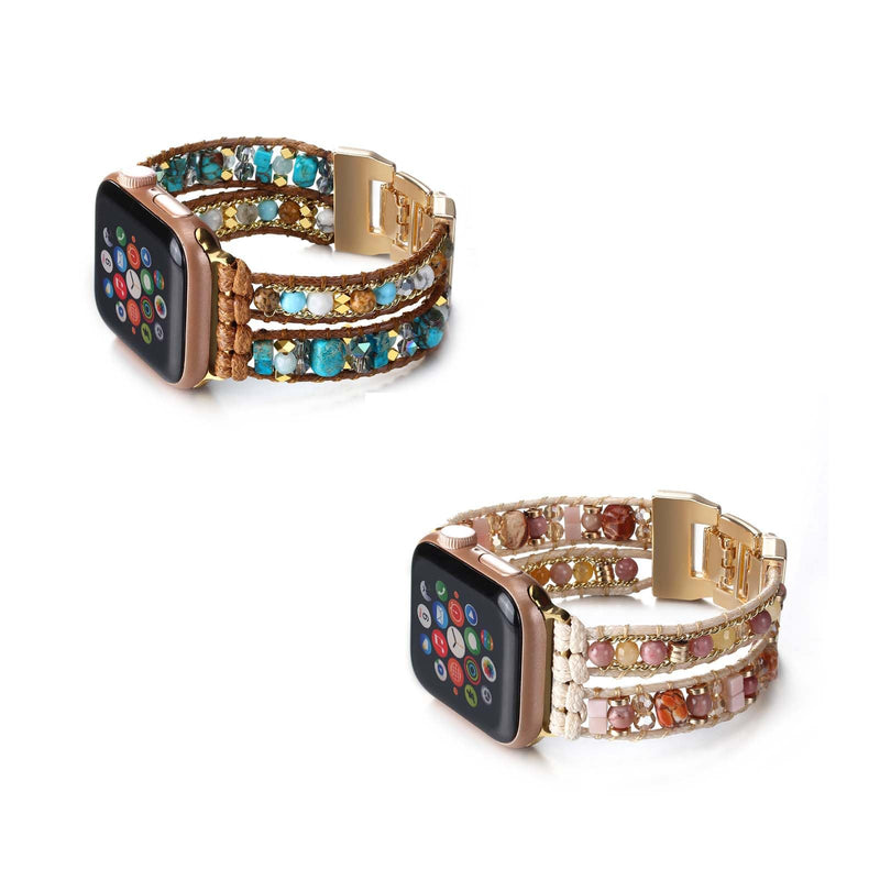 Boho Beaded Bracelet Compatible with Apple Watch Band Beaded Bracelet for Women Men 38mm/40mm/41mm, Multilayer Wrap Apple Watch Strap for Iwatch Band Series 8 7 6 5 4 3 2 1 SE Ultra