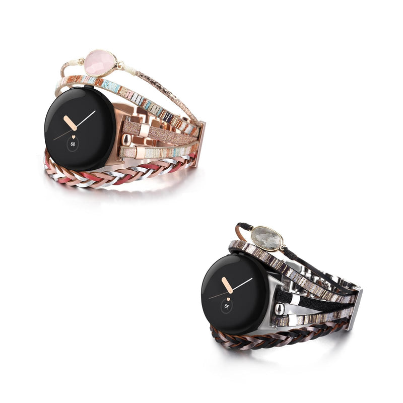 Posh Leather Band Compatible with Google Pixel Watch Band, Boho Bracelets Jewelry Multilayer Wrap Strap for Google Pixel Watch 2022