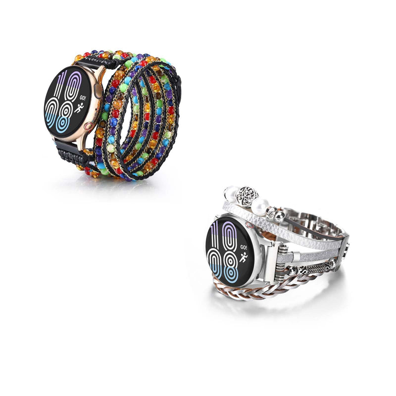20mm Boho Beaded Watch Band Compatible with Samsung Galaxy Watch 4/5/Active 2 Watch Band 40mm 44mm/Galaxy Watch 5 Pro 45mm/Watch 3 41mm/Watch 4 Classic 42mm 46mm, 7 Chakra Stone Beads Bracel