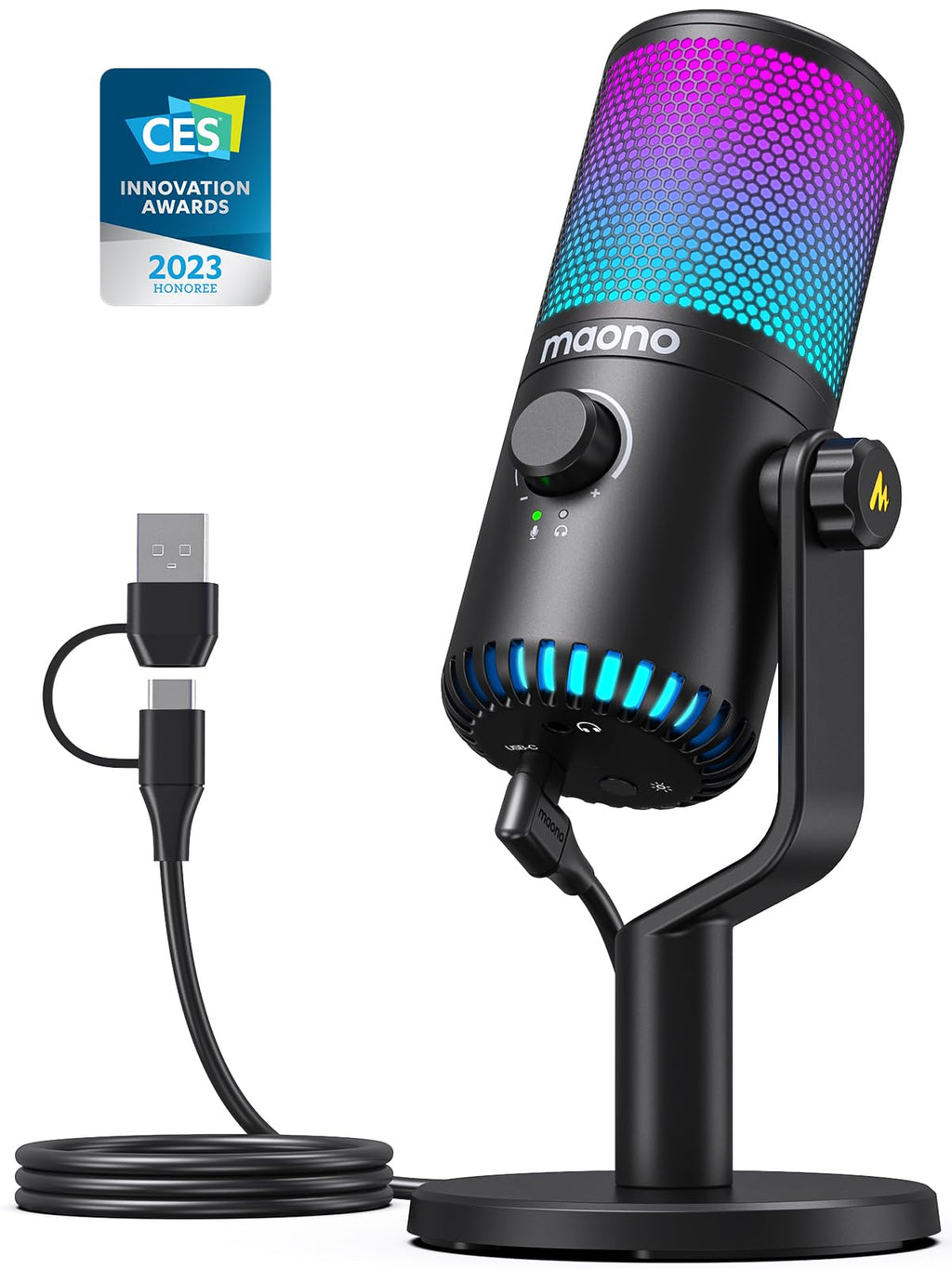 MAONO Gaming USB Microphone with Software, Programmable RGB Mic for Recording, Streaming, Podcast, PS5, PS4, PC, Computer, DM30 RGB Black