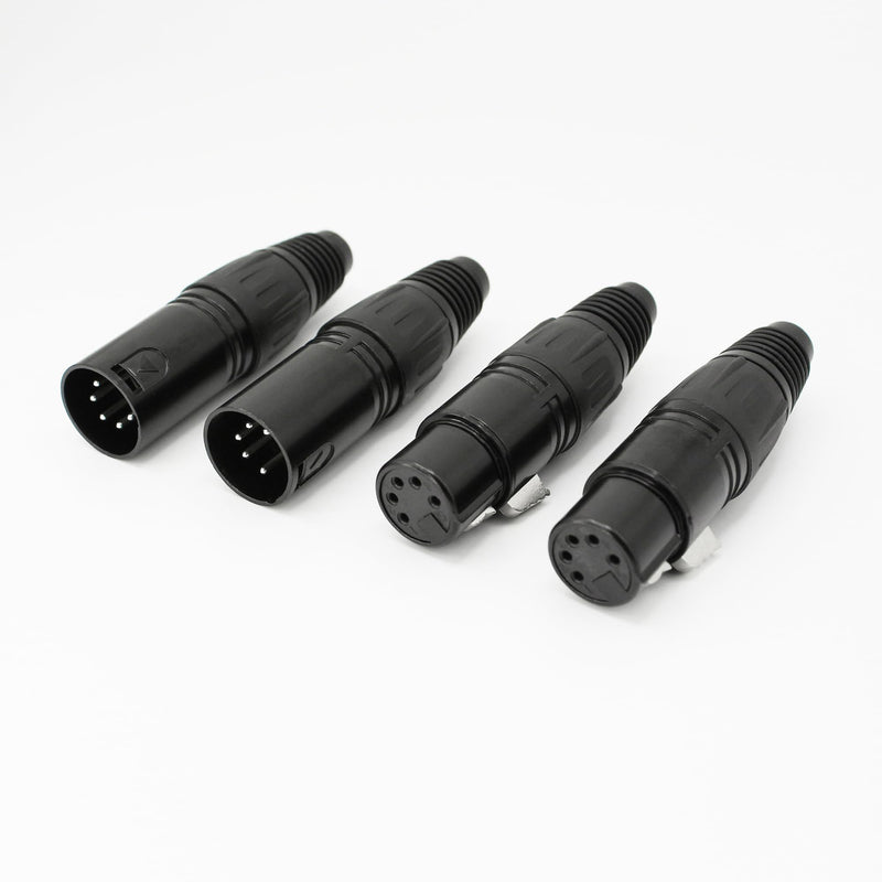 Kallaudo 5-Pin XLR Cable Connector XLR 5 Pin Male&Female Plug Connector Mic Microphone Cable Plug Connector Audio Adapter, Black, 2Pair 5Pin 2M+2F