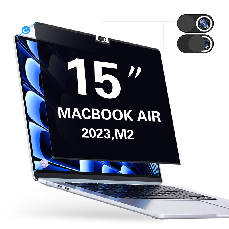 PYS Magnetic Privacy Screen for MacBook Air 15.3 Inch (2023-2024, M2 M3 Chip) - Removable Anti-Glare Protector with Camera Cover Slide and Anti-Blue Light Filter MacBook Air 15 Inch (2024-2023,M2/M3)