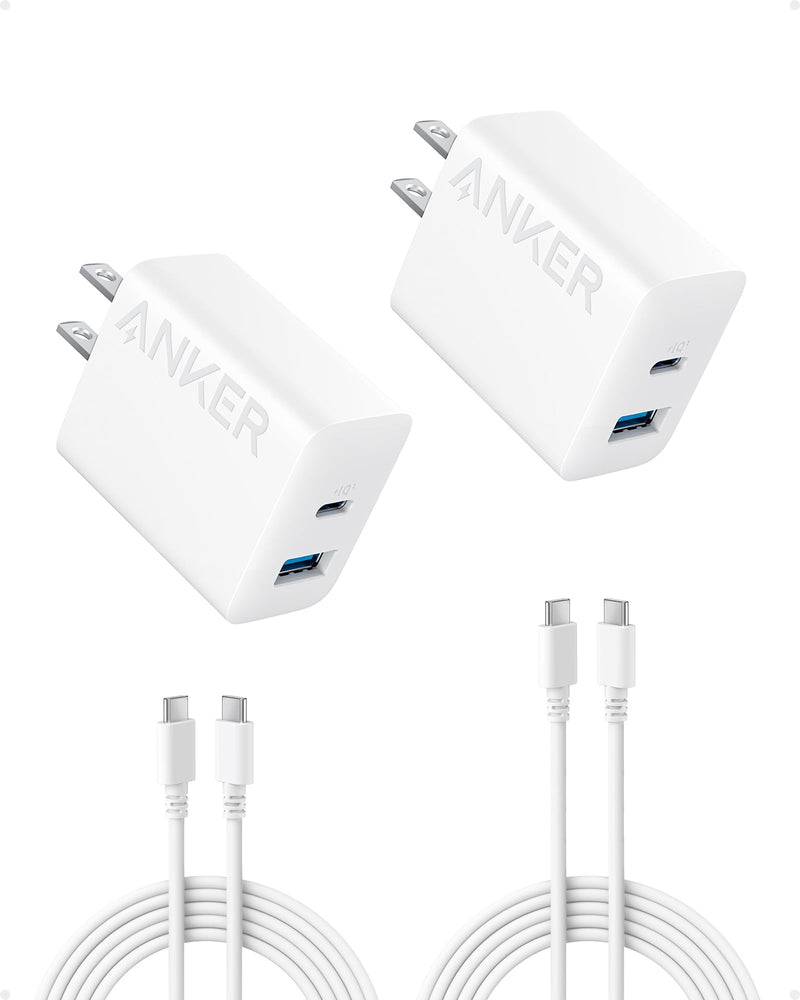 Anker iPhone 15 Charger, Anker USB C Charger Block, 2-Pack 20W Fast Wall Charger for 15/15 Pro/Pro Max/iPad Pro and More, with 2 Pack 5 ft USB-C Cable 2pack&2cable White 1