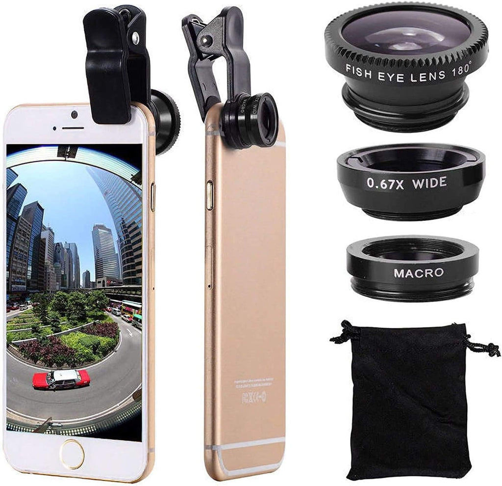 Universal Clip Lens - 3 in 1 Cell Phone Camera Lens Kit Wide Angle Macro Fisheye Lens Universal for Smart Phones