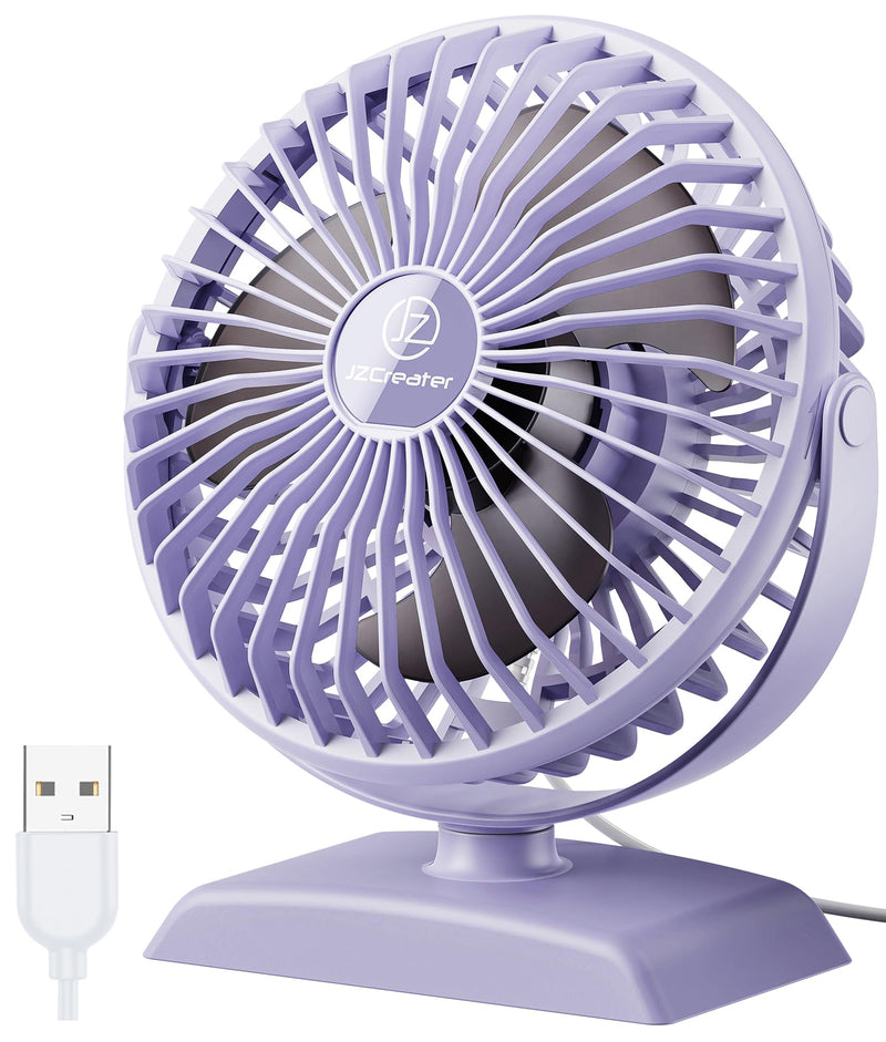 JZCreater Desk Fan, USB Fan for Desk, Strong Airflow, 360 Degree Rotation Desktop Cooling Personal 3 Speed, Quiet Mini Powered, Protable Small Home Office Bedroom Car Travel,Purple 4.9inch JZC-E282 1 Purple