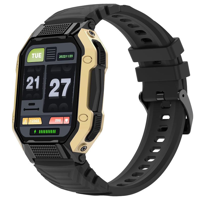 1.83" Large Screen Military Smart Watches for Men Make/Answer Call Tactical Blood Pressure Watch with Heart Rate/Blood Oxygen Monitor 100+ Sport Modes Fitness Watch for Android iOS Phones black gold