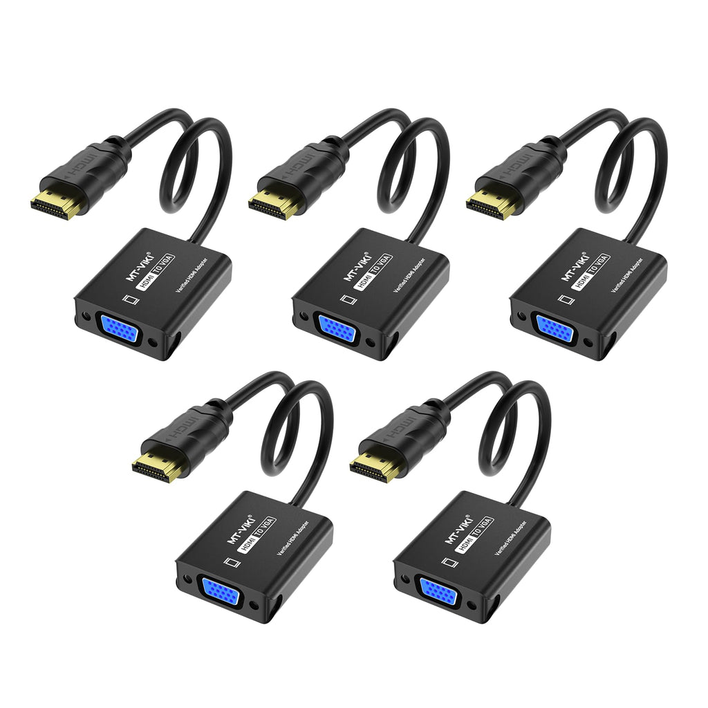 MT-VIKI HDMI to VGA Adapter, Gold-Plated HDMI Converter Male to Female, Compatible for Computer, Desktop, Laptop, Monitor, Projector, HDTV, Chromebook, Raspberry Pi, Roku, Xbox (5 Pack) 5 Pack