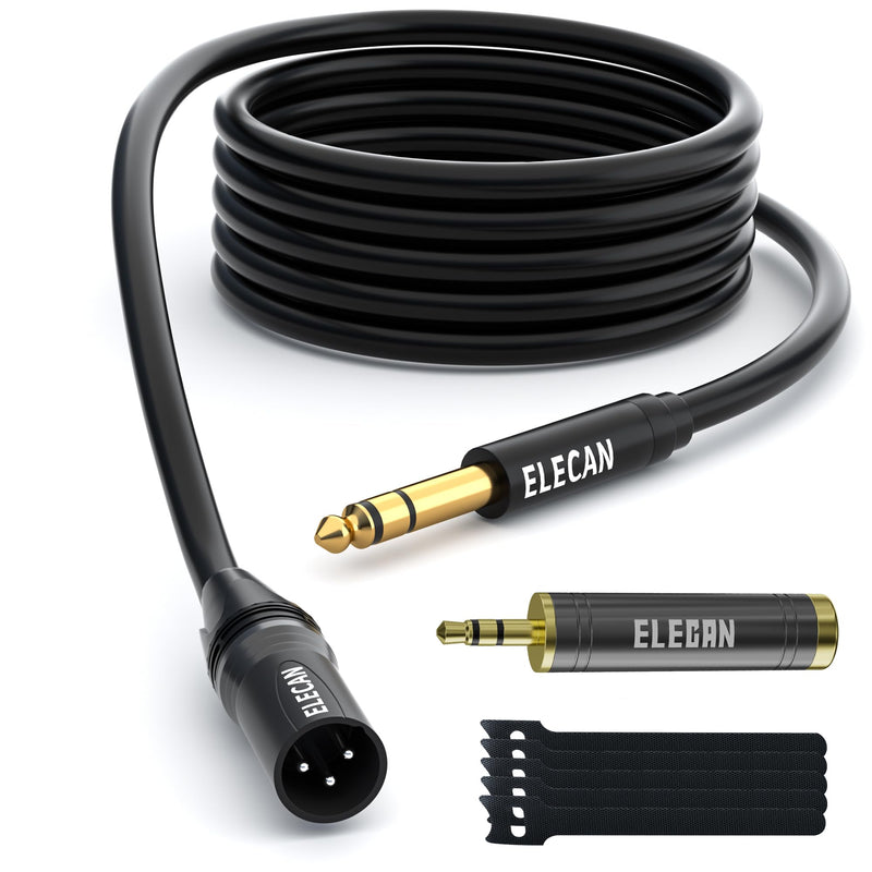 Elecan 6.35mm (1/4 Inch) TRS to XLR Cable 50 Ft Male to Male-Balanced Shielded 3 Pin XLR to 1/4 Quarter inch Cord, Profesional/HiFi Stereo Guitar Cable with 6.35 mm to 3.5 mm Aadpter+Ties 50FT 6.35mm to XLR Male