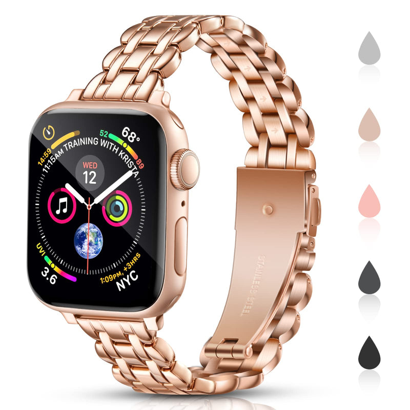 Watch Bands Compatible with Apple Watch Band 38mm 40mm 41mm 42mm 44mm 45mm Iwatch SE Series 8/7/6/5/4/3/2/1 Women Dressy Jewelry Stainless Steel Wristband Chain Strap Link 41mm 40mm 38mm Rose Gold