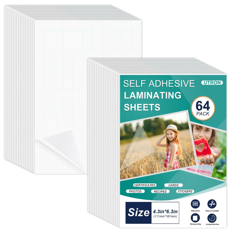 64 Sheets Self Seal Laminating Pouches 4x6, Self Adhesive Laminating Sheets, Clear Laminate Sheets for Stickers, Clear Adhesive Sheets
