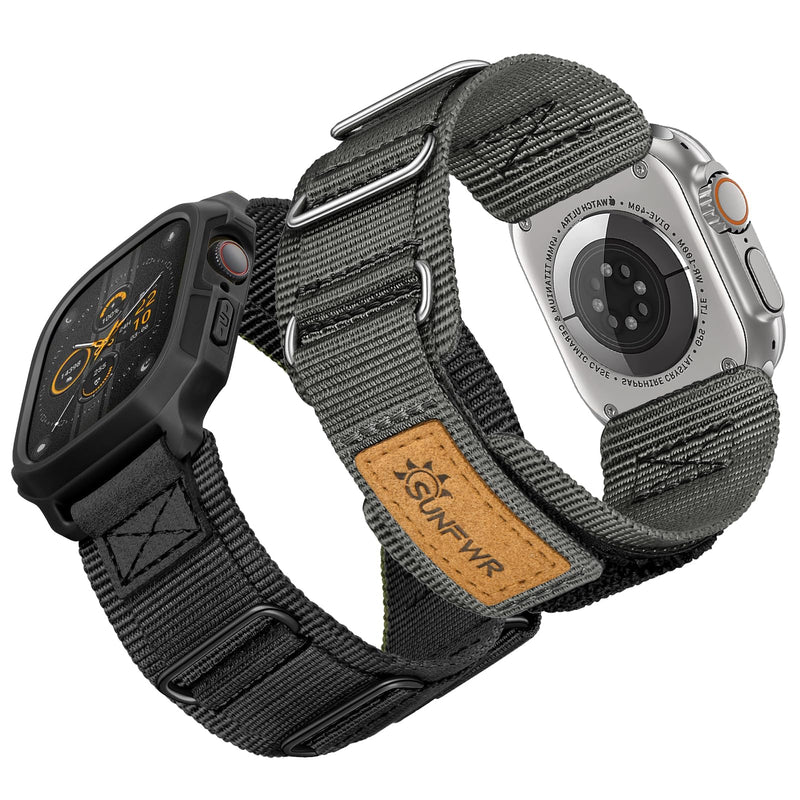 Bundle of the Rugged Nylon Velcro Apple Watch Band (Gray+Black)