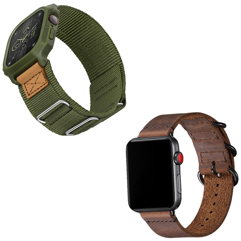 Bundle of the Three buckles Apple Watch Band (Army green/Brown)