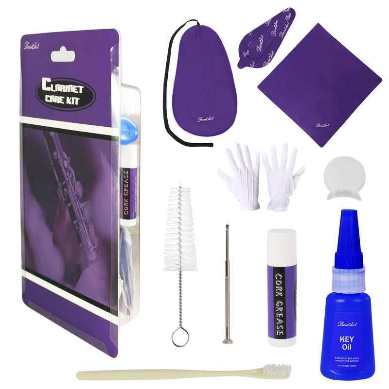 [AUSTRALIA] - Clarinet Cleaning Kit, Clarinet and Saxophone Care Kit, Key Oil, Cork Grease, Cotton Swabs, Cleaning Cloth, Thumb Rest, Mouthpiece Brush, Screwdriver... 