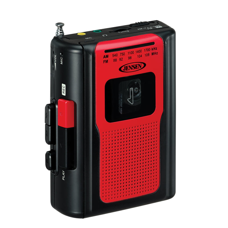Jensen Retro Portable AM/FM Radio Personal Cassette Player Compact Lightweight Design Stereo AM/FM Radio Cassette Player/Recorder & Built in Speaker (Red) Red