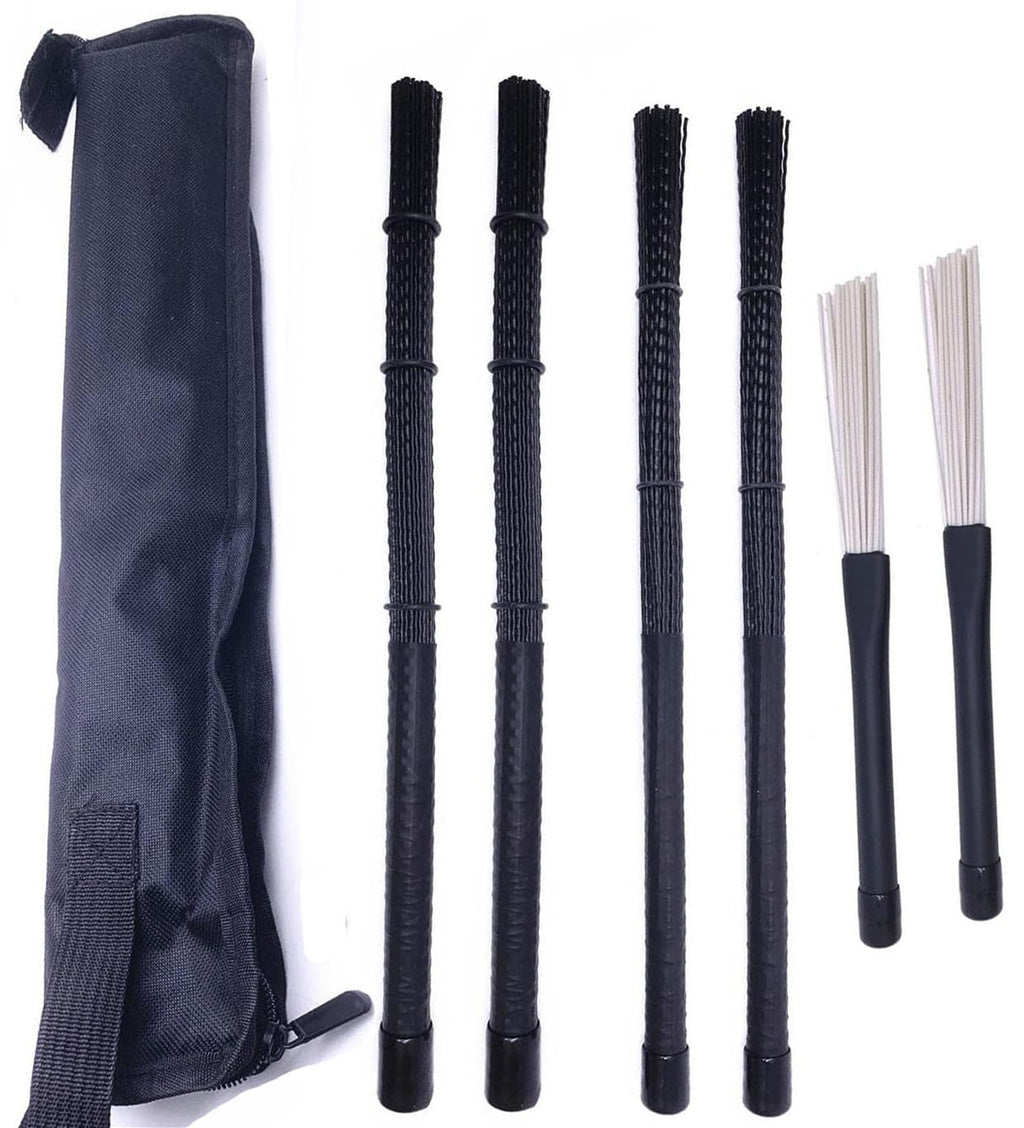 Drum brush Kit Nylon Cajon Brushes Light & Standard Size 1 Pair Retractable Nylon Brush Stick with Comfortable Rubber Handles for Cajon Jazz Percussion Accessories (Black)