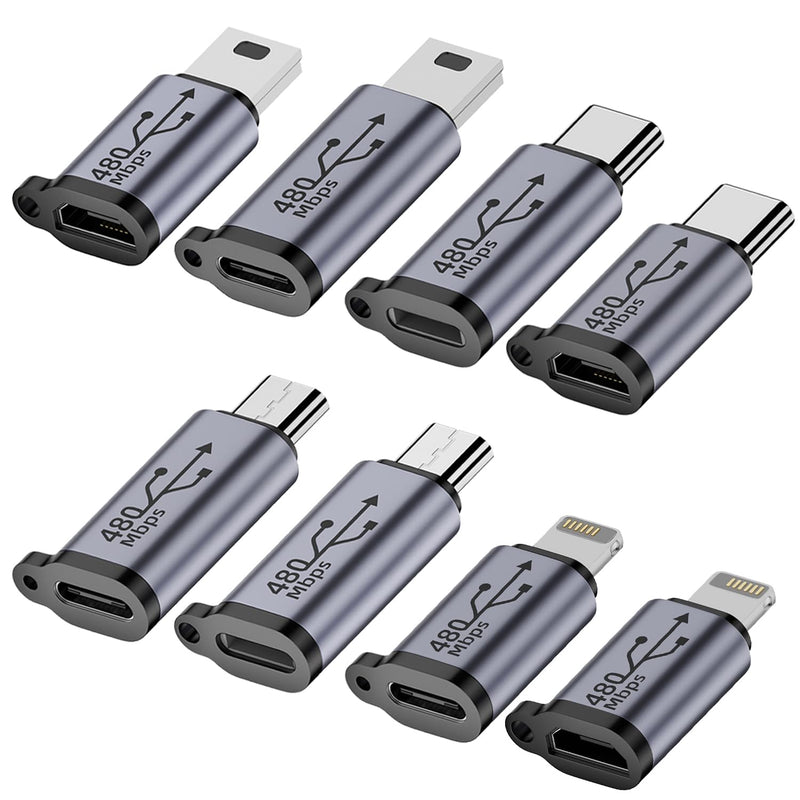 [AUSTRALIA] - USB C/Lightning to Micro USB Adapter, Type C/Micro USB Female to Lightning Male Converter, Micro USB/Lighting to USB C Extender, USB C/Micro USB to Mini USB Connector (8 Pack) 