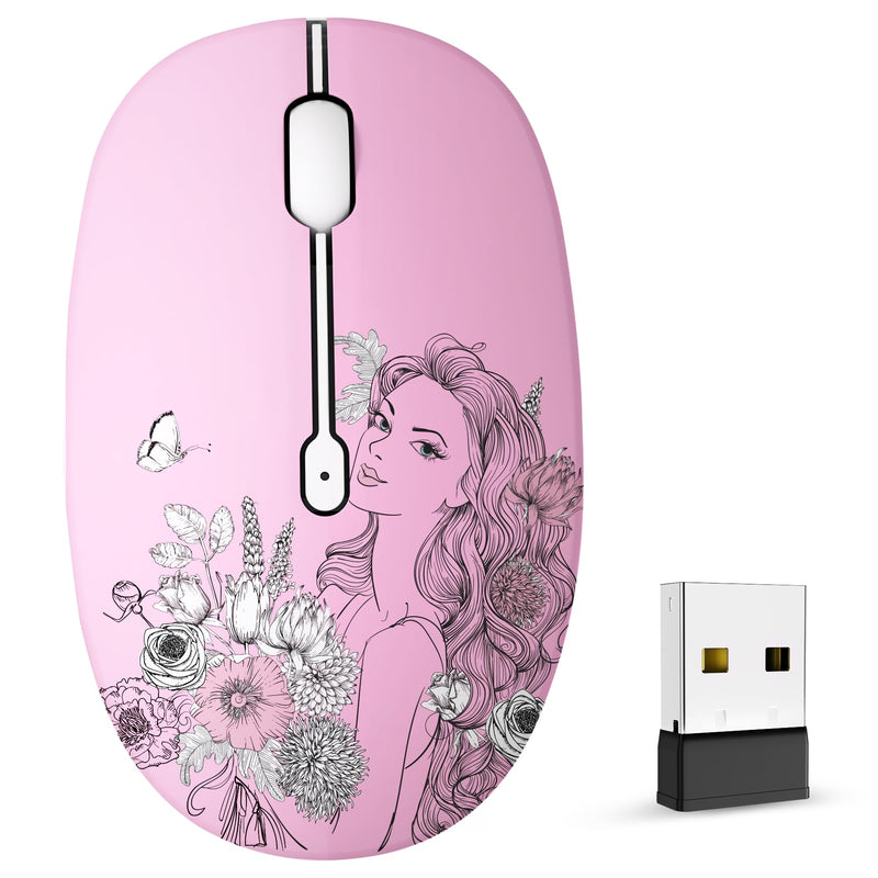 FMOUSE Cute Wireless Mouse, Mini Silent Dual Mode Bluetooth Mice for Laptop, iPad, Comupter, Tablet with USB Receiver(Flower Girl) Flower Girl
