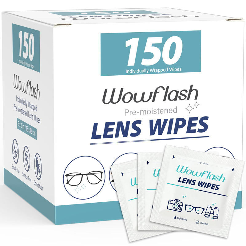 150 Count Lens Wipes for Eyeglasses, Eyeglass Lens Cleaning Wipes Pre-moistened Individually Wrapped Sracth-Free Streak-Free Eye Glasses Cleaner Wipes for Sunglass, Camera Lens, Goggles 150 Count