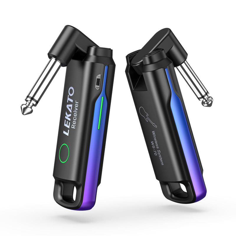 LEKATO Wireless Guitar System UHF Wireless Guitar Transmitter Receiver Rechargeable Audio Wireless Guitar Transmitter and Receiver with 70 Channels Wireless for Guitar Bass Electric Instruments (Blue) Blue