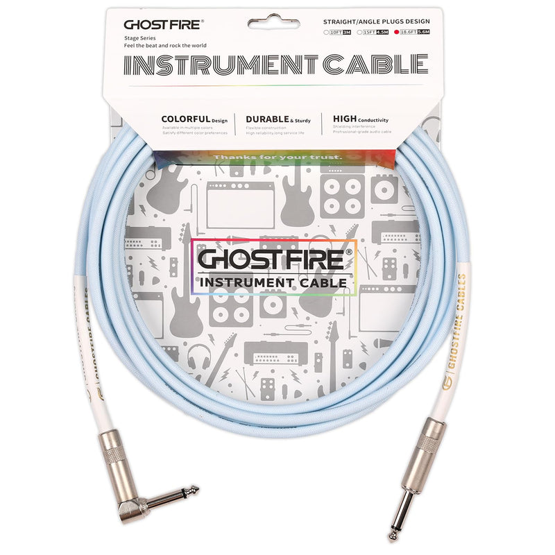GHOSTFIRE 18.6FT 1/4 Inch Right Angle Instrument Cable High Performance Cable for Electric Guitar, Bass Guitar, and Pro Audio (Light Blue) light blue