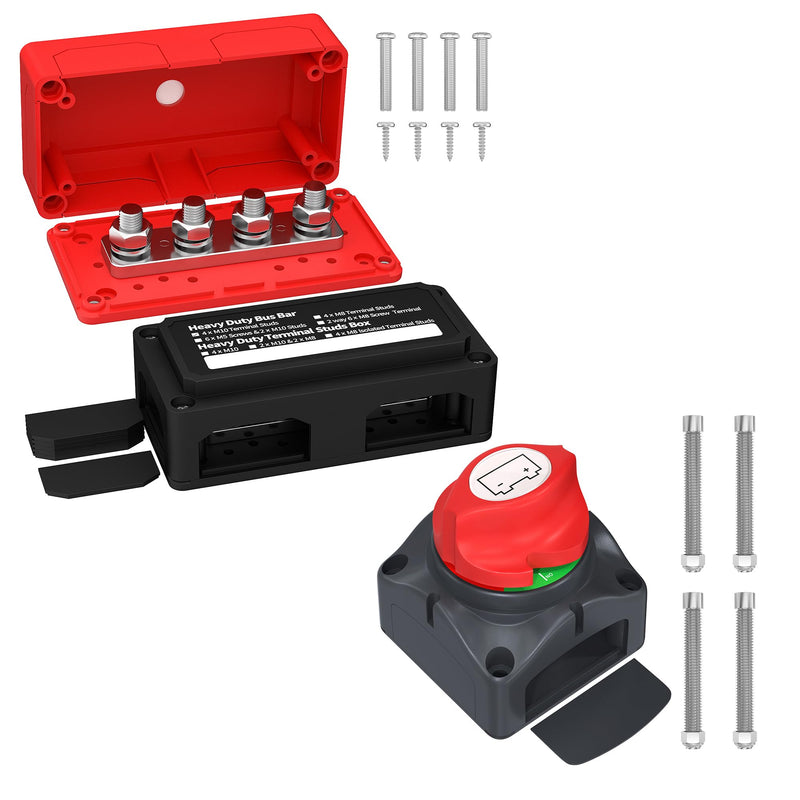 Joinfworld 300A Bus Bar Waterproof Power Distribution Block Heavy Duty with Battery Disconnect Switch 12V-48V