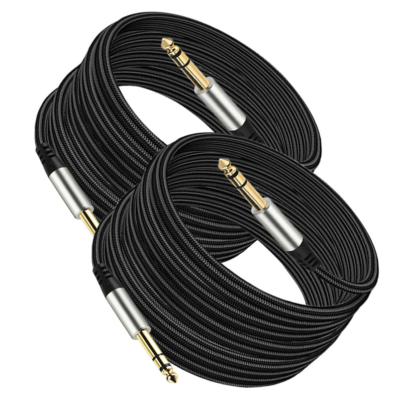 Pack of 2 TRS Instrument Cable 1/4 Inch Straight 6.35mm Male Jack Nylon Braided Studio Cord (16 Feet-2 Pack) 16 Feet-2 Pack