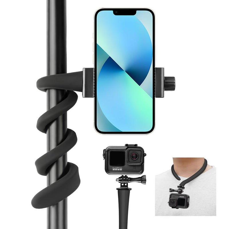 Taisioner Flexible Clamp Mount Selfie Stick Extension Pole for iPhone GoPro AKASO Insta360 Action Camera Holder for Bike,Motorcycle,Boat,Fence Mount,Deck,Windable Scene(Gopro,Phone Adapter)