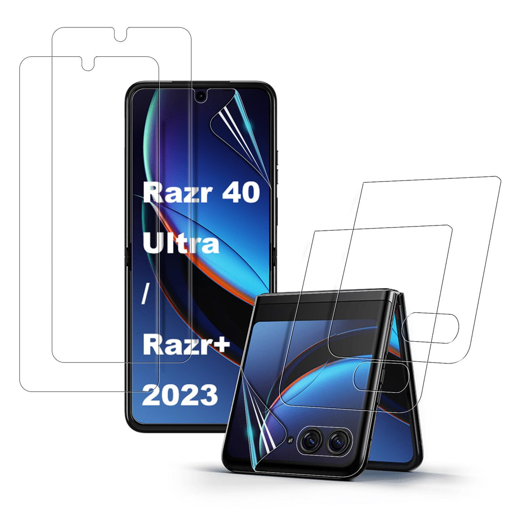 2 Sets of 4 Pcs Flexible Screen Protector Compatible with Motorola Razr+ 2023 / Razr 40 Ultra, Soft TPU, Transparent Ultra HD, Fingerprint Proof, Anti-Scratch (2 Inner & 2 External Screen Protectors)