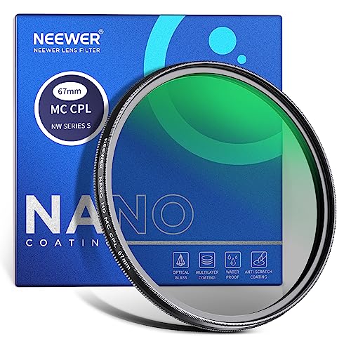 NEEWER 67mm Polarizer Filter, 24 Layer Multi Resistant Nano Coated MC CPL Circular Polarizing Filter with HD Optical Glass/Ultra Slim for Camera Lens, Reduce Reflection/Enhance Contrast/Reduce Glare