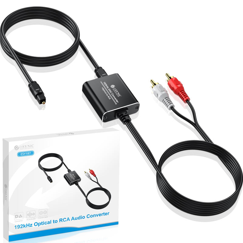 Optical to RCA Converter,eSynic 192 KHZ Digital to Analog Audio Converter Portable Optical to RCA Adapter 2.1m Optical Audio to RCA Cable Aluminium Alloy Shell DAC Converter for HDTV Blue-ray PS4 etc 192KHZ Style-A