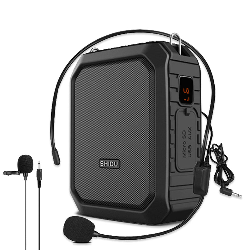 Voice Amplifier with Lapel Microphone/Microphone Headset-18W Waterproof Megaphone Speaker Pa System with 2 Mics, Bluetooth 5.0 Portable Microphone and Speaker for Teachers Elderly Tour Guide 800Plus Black-wired