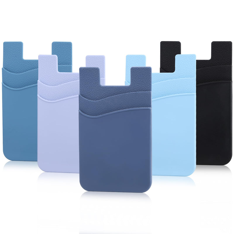 Phone Wallet Stick on,5Pack Phone Card Holder for Back of Phone Case,Silicone Sticky Credit Card Holder for Cell Phone Double Pocket Sticker All Smartphones—Navy,Sierra,Pastel,Blue,Black Navy,Sierra,Pastel,Blue,Black