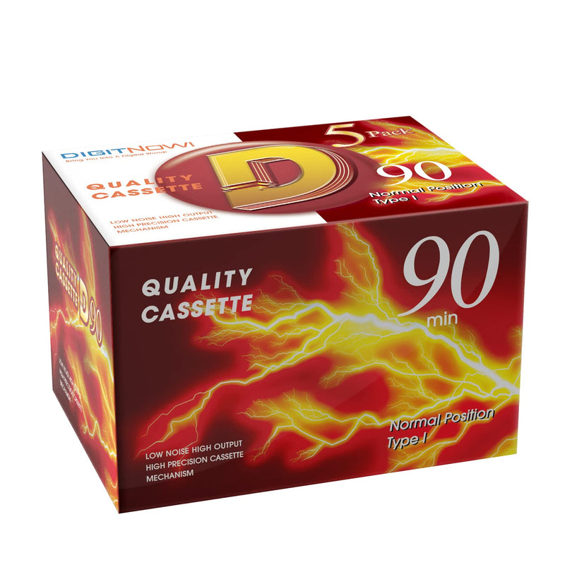 Blank Dictating Audio Cassette Tapes, Low Noise High Output - 90 Minute Recording Time for Lectures, Study, Music, Everyday Voice Recording (Pack of 5)