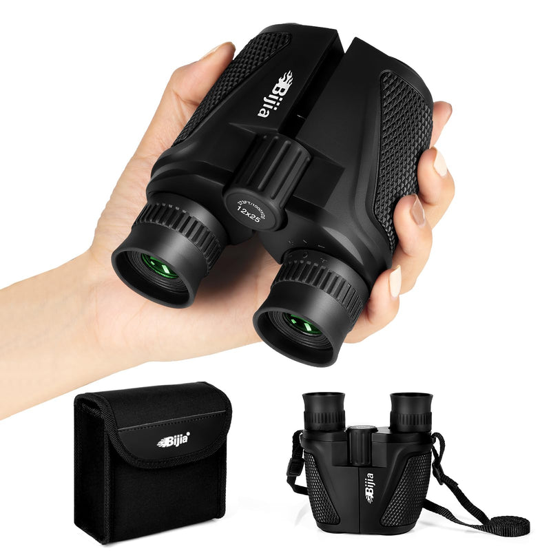 [AUSTRALIA] - BIJIA 12 x 25 Compact Binoculars for Adults and Kids, Easy Focus Small Binoculars with BAK4 Prism, Large Eyepiece, Waterproof, Low Light Vision for Travel, Hiking, Bird Watching, Hunting, Concerts 